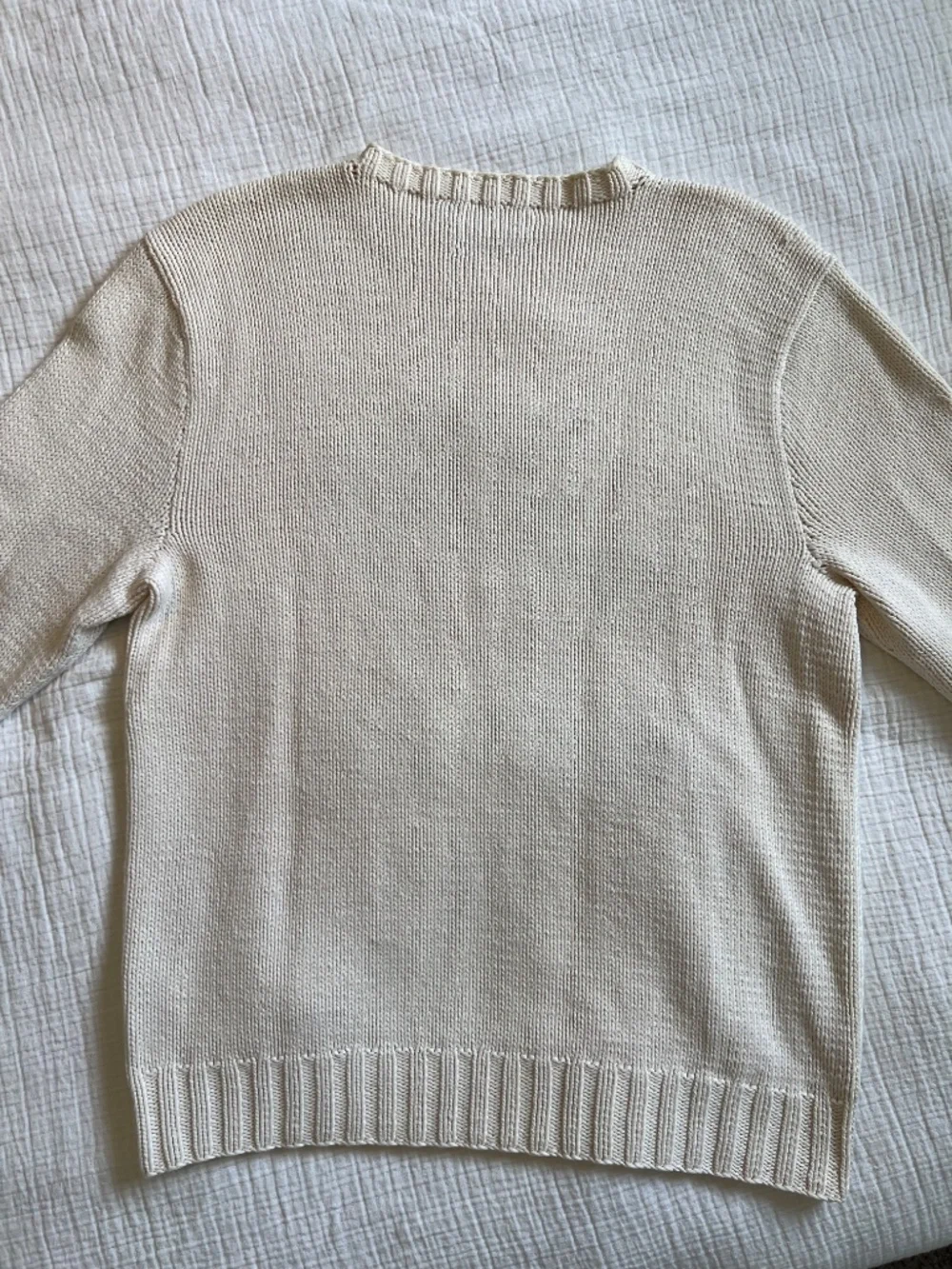 Vintage 90s Polo Ralph Lauren Hand Knit Sit Down Polo Bear USA Flag Sweater Rare